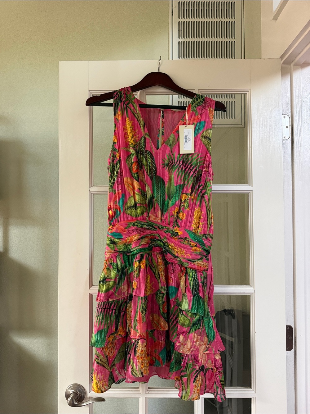 Ramy Brook Pink Tropical-Print V-Neck Mini Dress